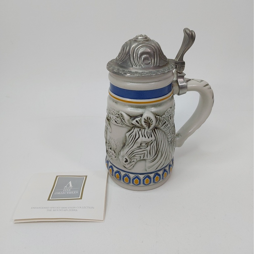Avon Miniature Beer Stein Endangered Species Mountain Zebra Lidded With Papers